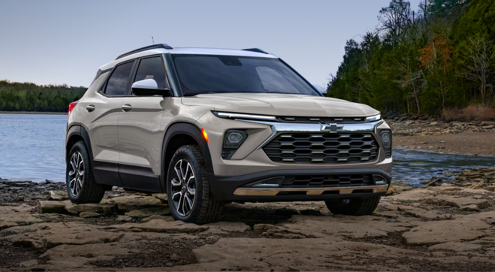 Silver 2026 Chevy Trailblazer parked next to water